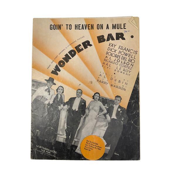 Goin To Heaven On A Mule Sheet Music Wonder Bar Al Dubin Harry Warren - Picture 1 of 5